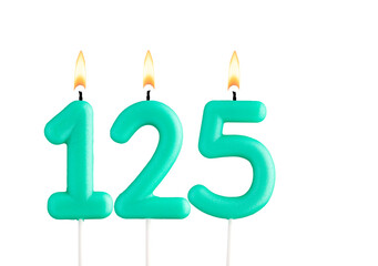 Birthday number 125 - Green birthday candle on white background