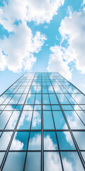 Fototapeta premium Arranha-céu de vidro moderno refletindo as nuvens