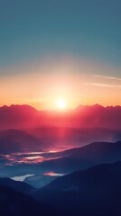 Obraz premium sunrise over mountain range with colorful sky, serene nature scene