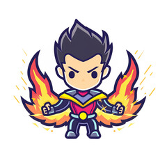 Colorful Cartoon Superhero with Fiery Wings
