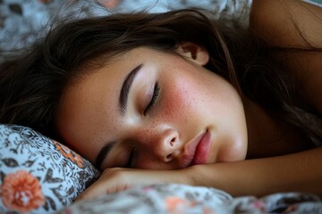 Close-up of a Young Woman Sleeping with Her Hand Under Her Cheek