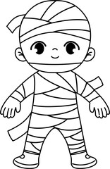 kid wearing halloween costume outline coloring