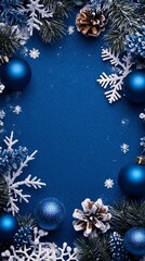 blue christmas background with snowflakes and christmas balls