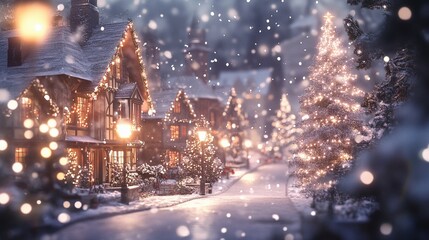 Naklejka premium The winter christmas village is a beautiful sight.