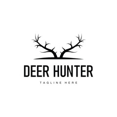 simple black silhouette deer logo vintage design deer forest animal hunter