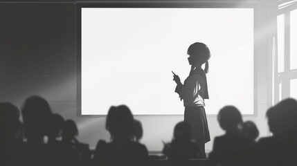 講義をする女子学生のシルエット5