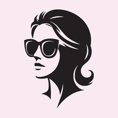 woman head logo with sunglasses silhouette vector icon black and white