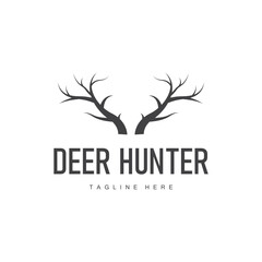 simple black silhouette deer logo vintage design deer forest animal hunter