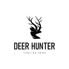 simple black silhouette deer logo vintage design deer forest animal hunter