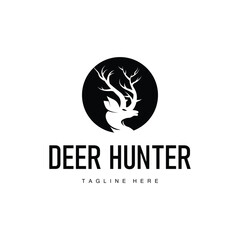 simple black silhouette deer logo vintage design deer forest animal hunter