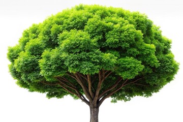 Close-up view of a tree with vibrant green leaves against a white backdrop