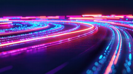 Vibrant light trails exploring the dynamic flow of neon colors in a futuristic setting for digital art enthusiasts