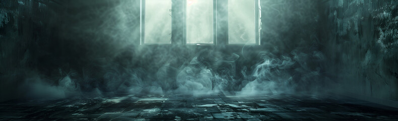 Dark background, dark room, black floor, no light from the window, empty space 