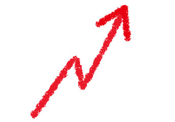 右肩上がり赤色クレヨン風手描きの水彩矢印イラスト2