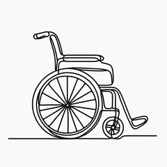 This artwork features a streamlined one-line drawing of a wheelchair, symbolizing freedom and independence for individuals with mobility challenges