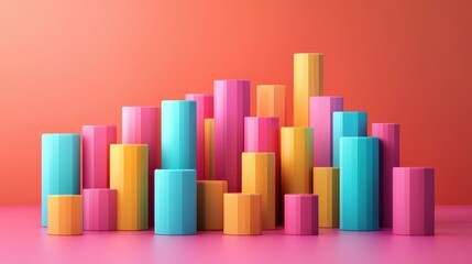 A vibrant 3D chart composed of colorful blocks, symbolizing innovative business solutions and data creativity.