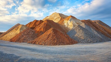 A vibrant industrial scene showcasing vast mineral resources stacked high, emphasizing efficient supply chain logistics.