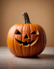 Halloween background - scary pumpkin on the table