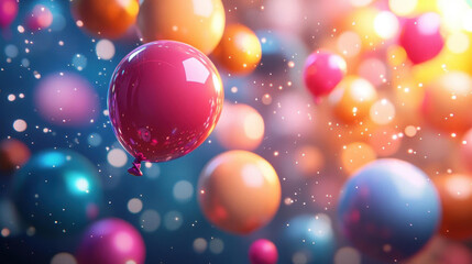 Colorful balloons floating in a festive, dreamy atmosphere