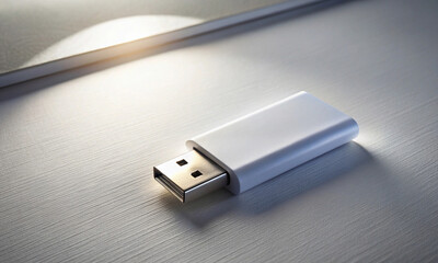 The white flash drive lies on a light surface