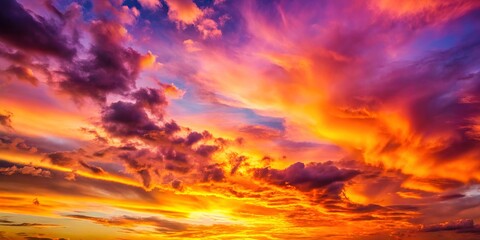 Fototapeta premium A Vivid Canvas of Crimson, Gold, and Violet Hues Adorn the Sky as the Sun Dips Below the Horizon
