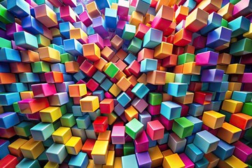 Depth of Field explosion of colorful geometric cube in abstract form