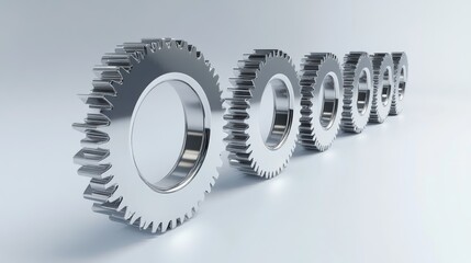 Metallic Gears in a Row for Industrial Use