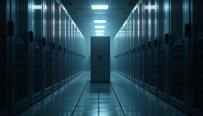 Fototapeta premium Modern data center hallway with servers