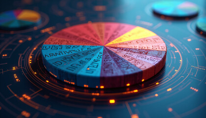 Colorful pie chart with futuristic elements and glowing details