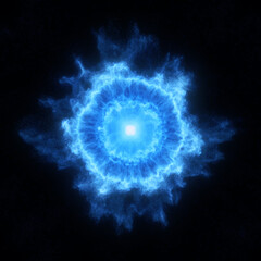 A bright blue energy field with intricate electric patterns radiating from a central core, evoking a futuristic technological feel. digital interfaces, technology, data visualizations.