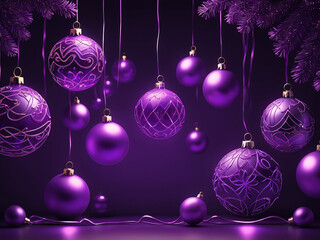 Obraz premium abstract Christmas neon lights and Christmas balls in Electric purple. New Year decoration card