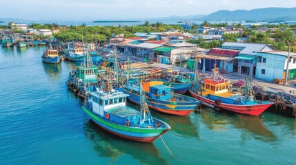 Obraz premium Vibrant Fishing Village by the Water's Edge