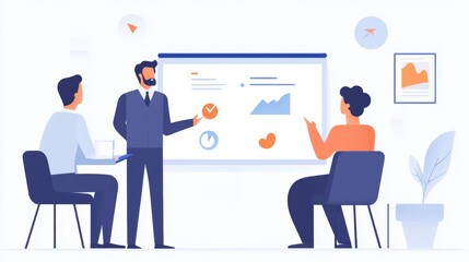 Fototapeta premium Business leaders stand in front of a whiteboard to present the right business options with an emphasis on making ethical and moral decisions for the organization.