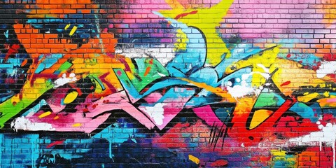 Colorful graffiti on a brick wall.