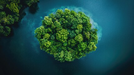 Aerial View of Lush Island Surrounded by Water