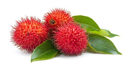 rambutan sweet delicious fruit with leaf isolated on white background. 