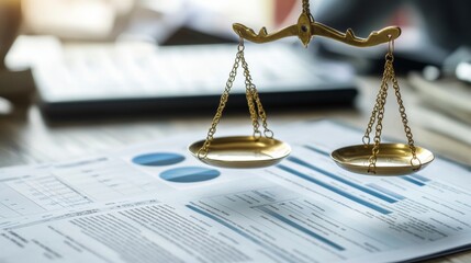 Close-up of decision document with outlined ethical principles, alongside charts showing business outcomes and moral choices.
