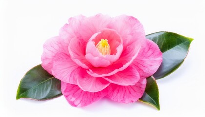 Fototapeta premium Camellia pink on white background isolated. Beautiful flower.