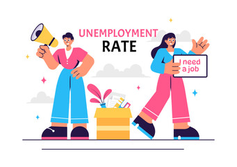Unemployment Rate Vector Illustration featuring individuals actively searching for Jobs Amid Economic Downturns and Financial Crises in a Background