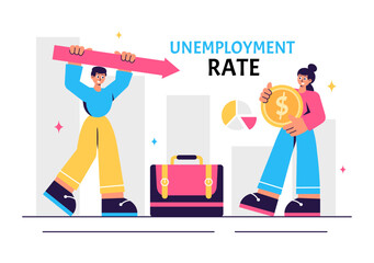 Unemployment Rate Vector Illustration featuring individuals actively searching for Jobs Amid Economic Downturns and Financial Crises in a Background