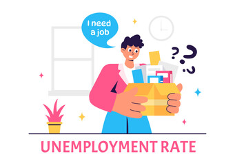 Unemployment Rate Vector Illustration featuring individuals actively searching for Jobs Amid Economic Downturns and Financial Crises in a Background