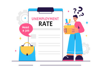 Unemployment Rate Vector Illustration featuring individuals actively searching for Jobs Amid Economic Downturns and Financial Crises in a Background