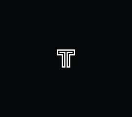 One line Letter T Monogram with black background. 