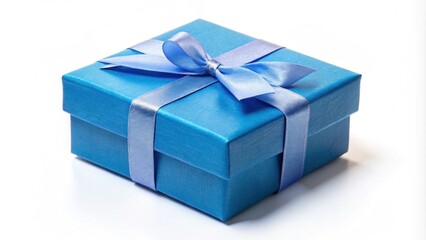 Obraz premium rendering of a blue gift box isolated, present, surprise, celebration, holiday, special occasion, ribbon, bow, packaging