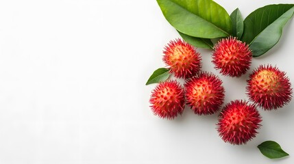 rambutan sweet delicious fruit with leaf isolated on white background. 