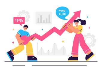 Unemployment Rate Vector Illustration featuring individuals actively searching for Jobs Amid Economic Downturns and Financial Crises in a Background