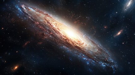 Spiral galaxy in a dark, starry sky.