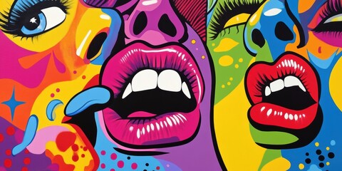 Obraz premium Colorful abstract faces with bright lips.