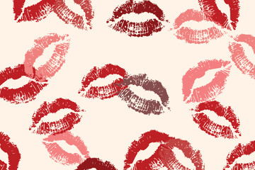 Vector seamless background kiss print, lips, valentine day