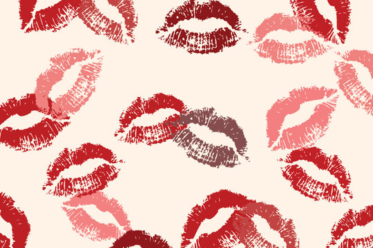 Vector seamless background kiss print, lips, valentine day